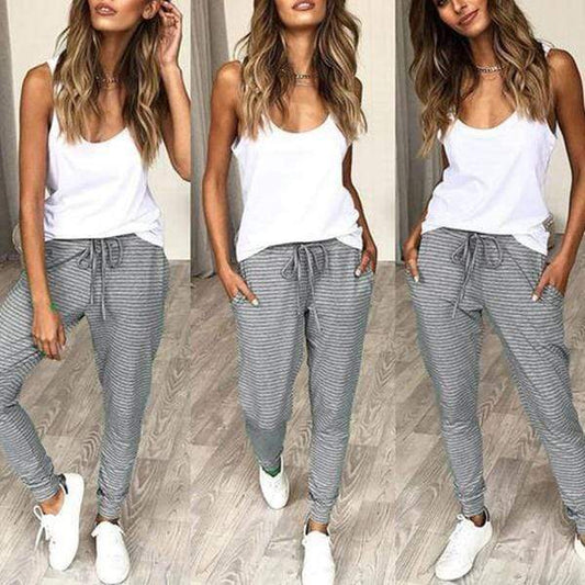 Casual Comfort Belt Stipped Pants
